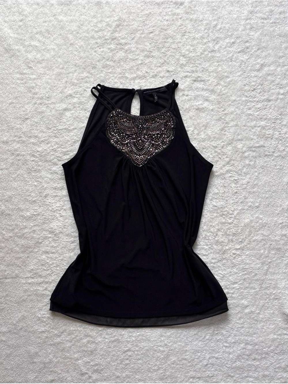 Black Beaded Halter Women's Top
